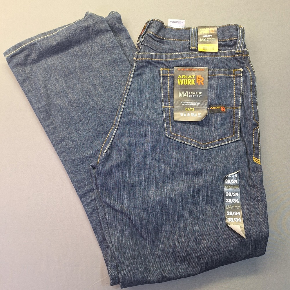 Ariat Work FR M4 Low Rise Boot Cut Jeans Mens 38x34 Blue Denim Flame Resistant